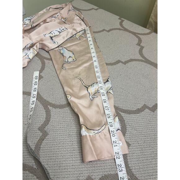 Zara cat print silky ‘fashion pajama’ blogger favorite blouse top, size small - Picture 16 of 16